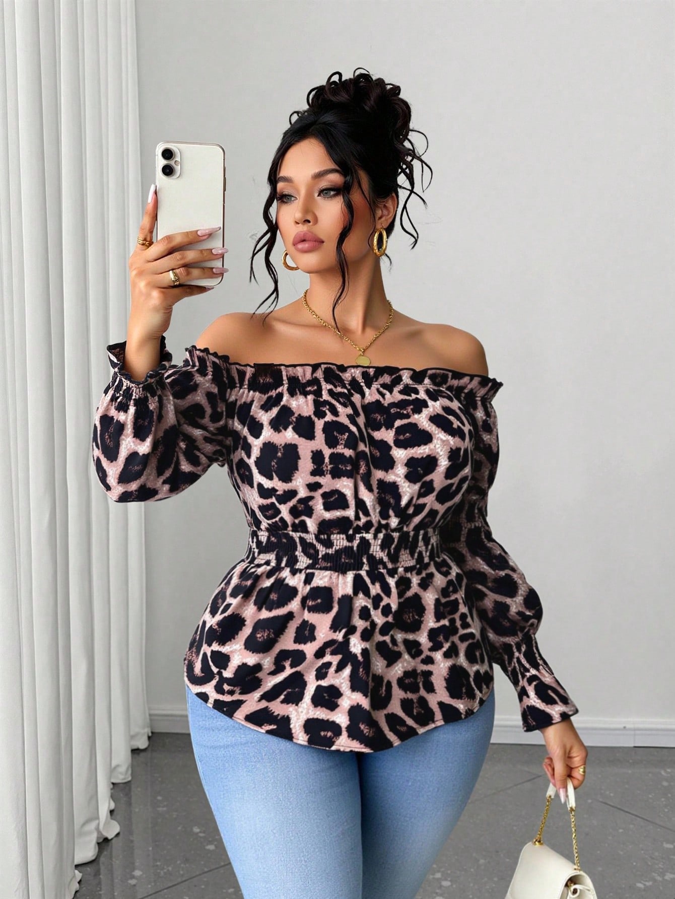 Plus Size Women Leopard Print  - Off Shoulder Blouse recension och pris