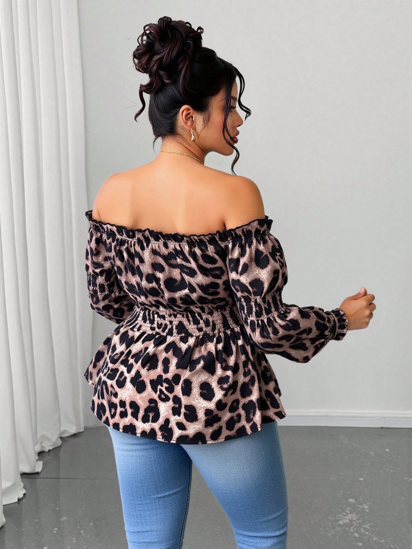 Plus Size Women Leopard Print  - Off Shoulder Blouse recension och pris