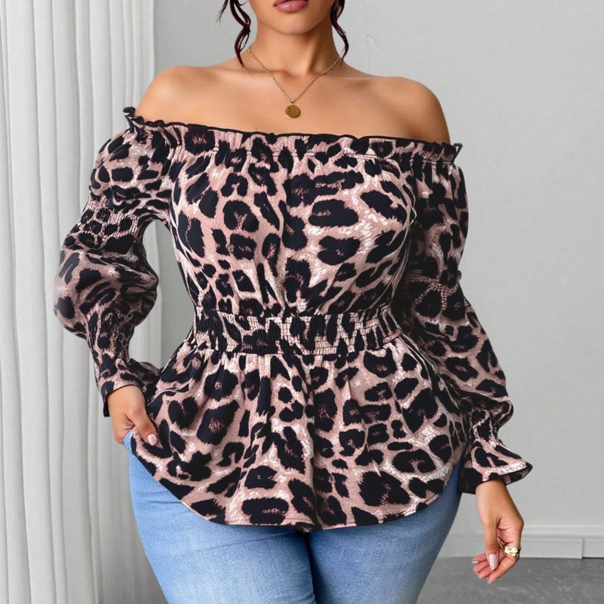 Plus Size Women Leopard Print  - Off Shoulder Blouse recension och pris