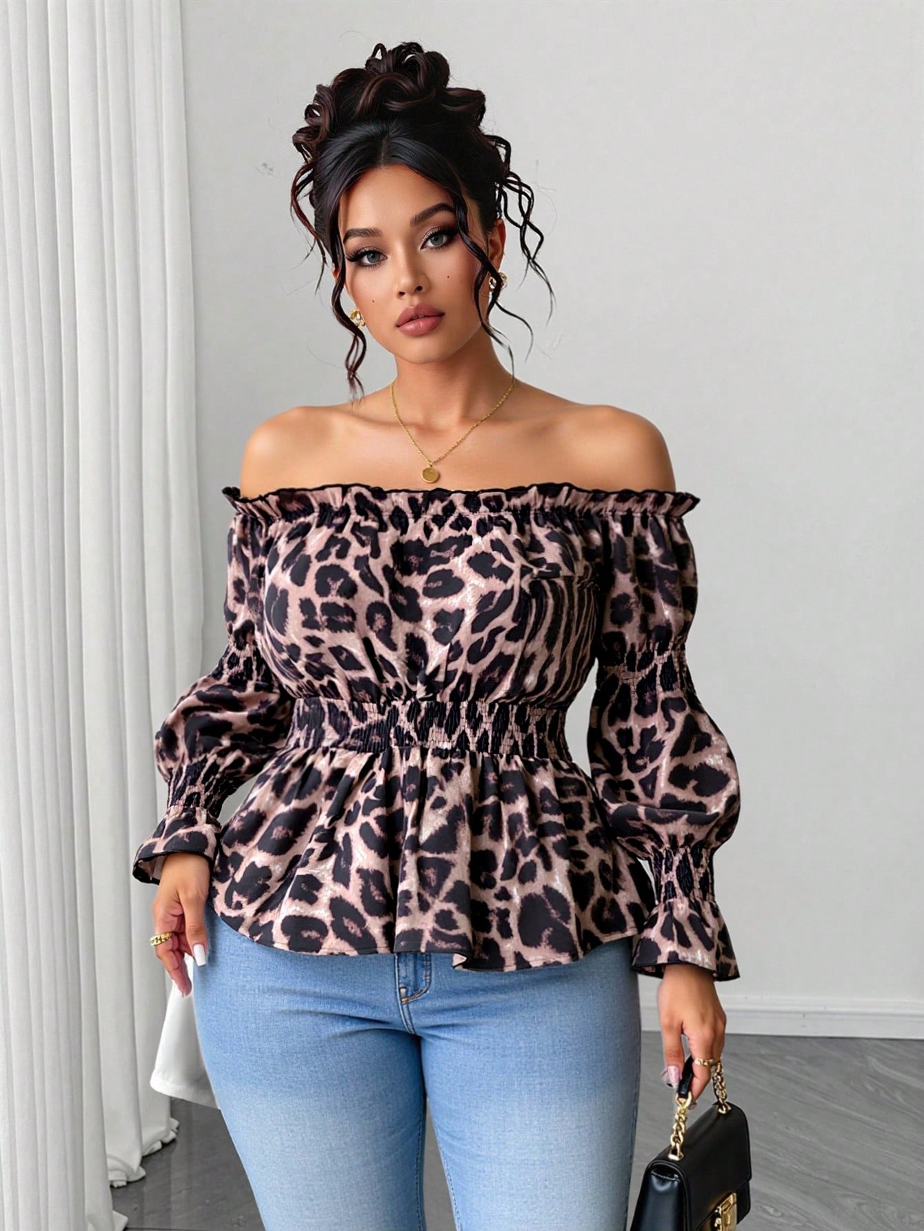 Plus Size Women Leopard Print  - Off Shoulder Blouse recension och pris