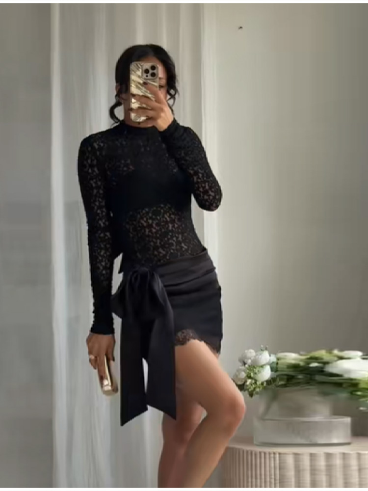 Fashion Black Lace Set Satin B - Summer Vacation Clothing Women recension och pris