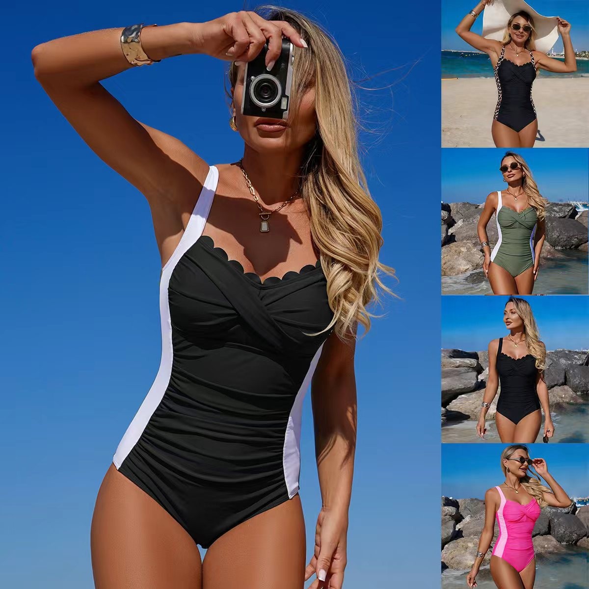 Black Swimsuit Scalloped Neckl - Swimsuit One Piece recension och pris