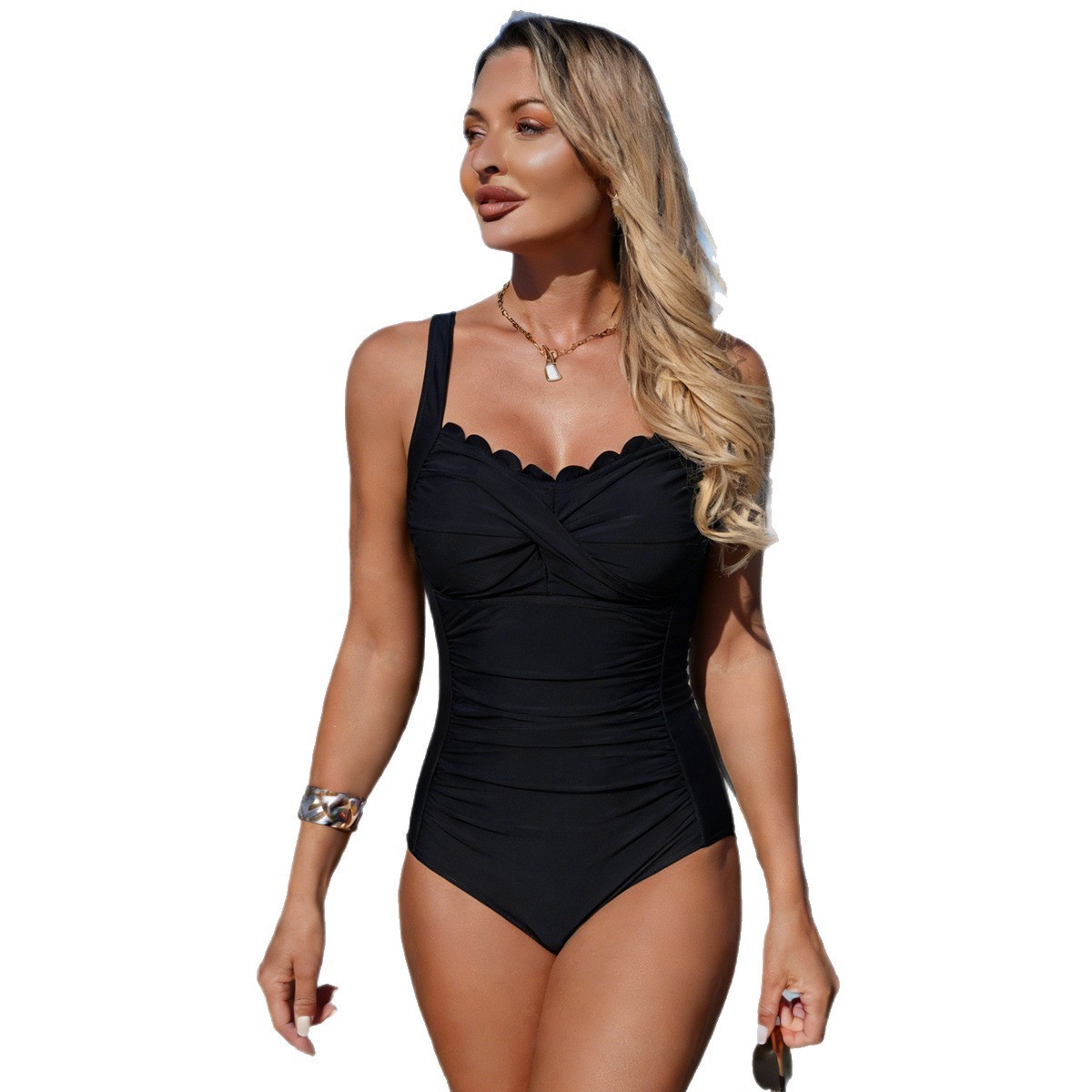 Black Swimsuit Scalloped Neckl - Swimsuit One Piece recension och pris