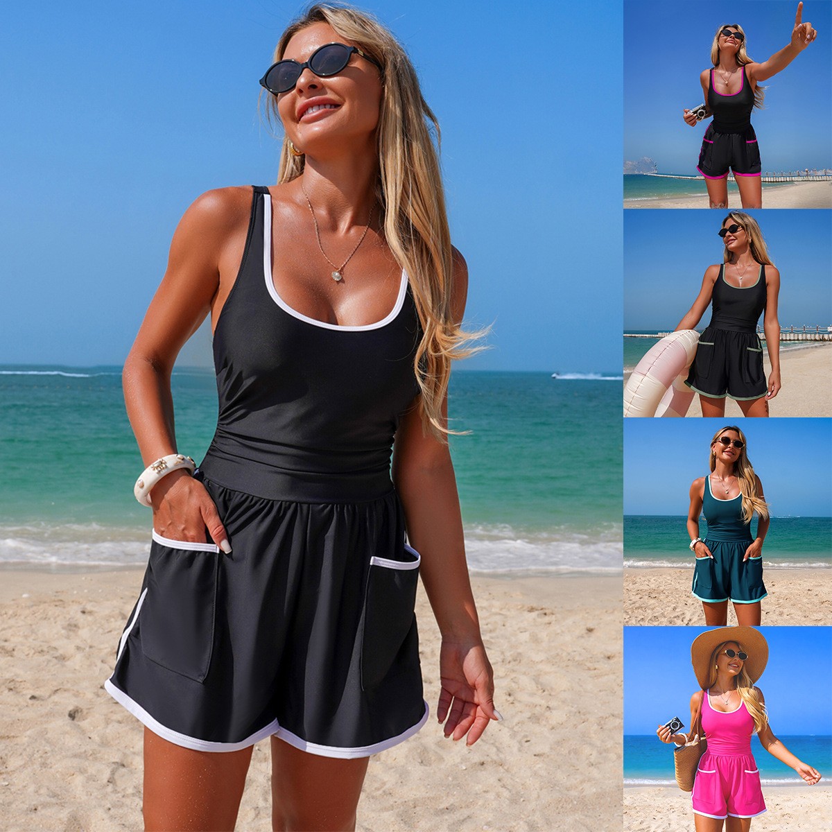Black With White Trim One Piec - Swimsuit One Piece recension och pris