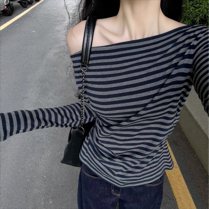 Women Vintage Striped Off Shou - Off Shoulder Blouse recension och pris