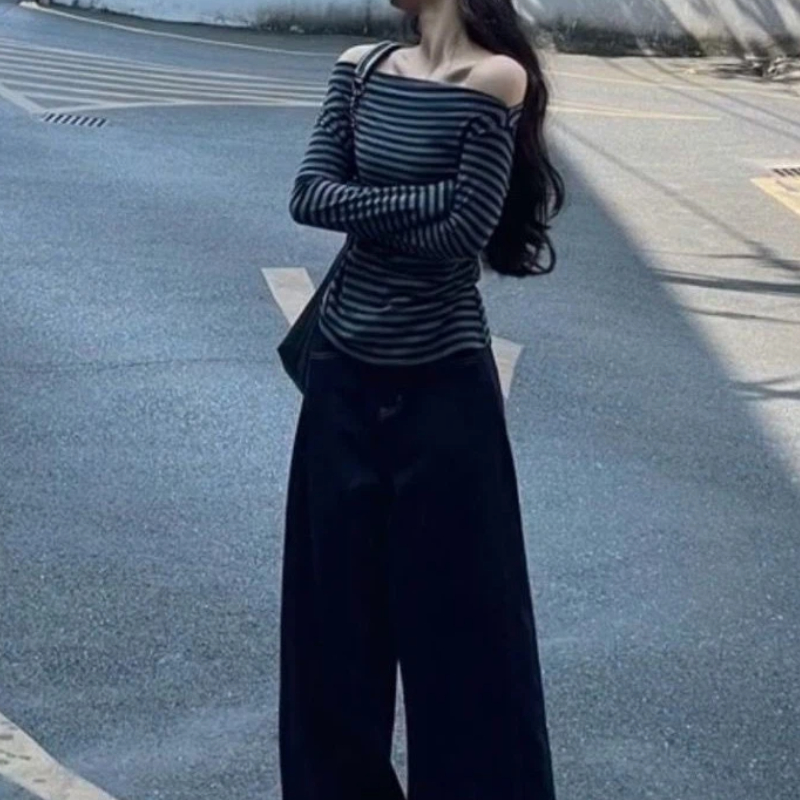 Women Vintage Striped Off Shou - Off Shoulder Blouse recension och pris