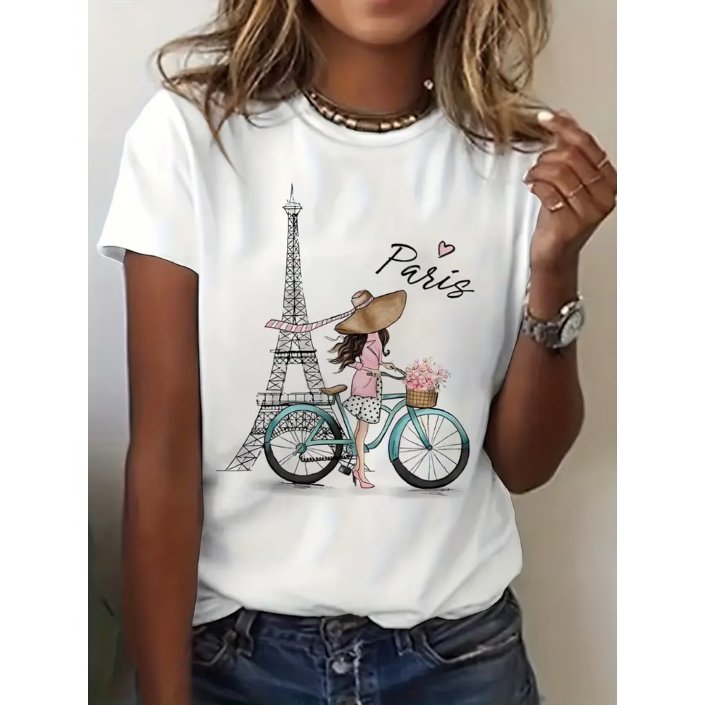 Y2k Paris Girl with Bike Print - Summer Clothing In Paris recension och pris